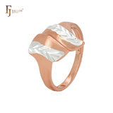 Double twisted leaves crossing Rose Gold two tone Fashion Rings