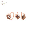 Elegant flower embracing cushion cut big solitaire CZ coffee Rose Gold Clip-On Earrings