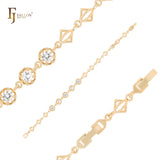 Geometric rhombus marquise link mixed white CZs 14K Gold Bracelets