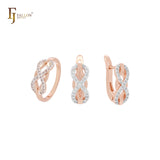 Infinity Crosses interlocking cluster white CZs Rose Gold two tone Jewelry Set with Rings