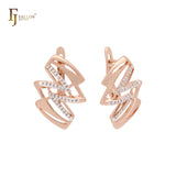 Lightning sign zigzac of white CZs Rose Gold two tone Clip-On Earrings