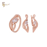 Elegant ribbon of oval white CZ solitaire Rose Gold Jewelry Set with Rings