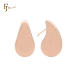 Curved wide teardrop glossy 14K Gold, Rose Gold, White Gold Stud Earrings