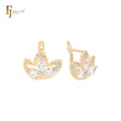 Lotus flower shaped white CZs 14K Gold Clip-On Earrings