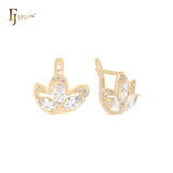 Lotus flower shaped white CZs 14K Gold Clip-On Earrings