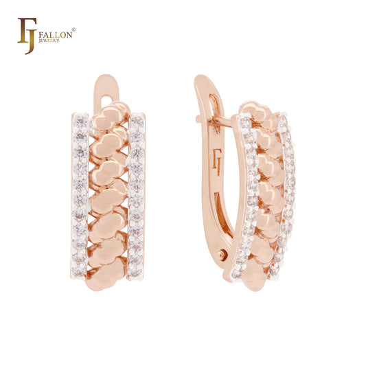 Tensioned peanuts geometric white CZs Rose Gold two tone Clip-On Earrings