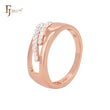 Oval rounded with two white CZs slashes Rose Gold Fashion Rings