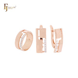 Squared white CZs Rose Gold two tone Jewelry Set with Rings