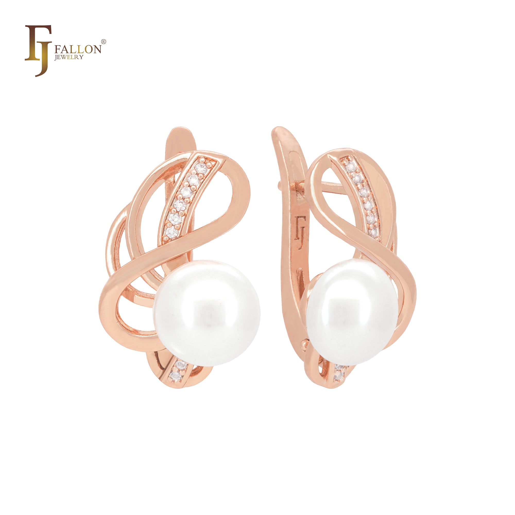 Elegant pearl of dancing wires Rose Gold Clip-On Earrings