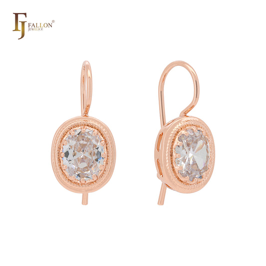Solitaire Ocean Blue CZ Rose Gold Wire Hook Earrings