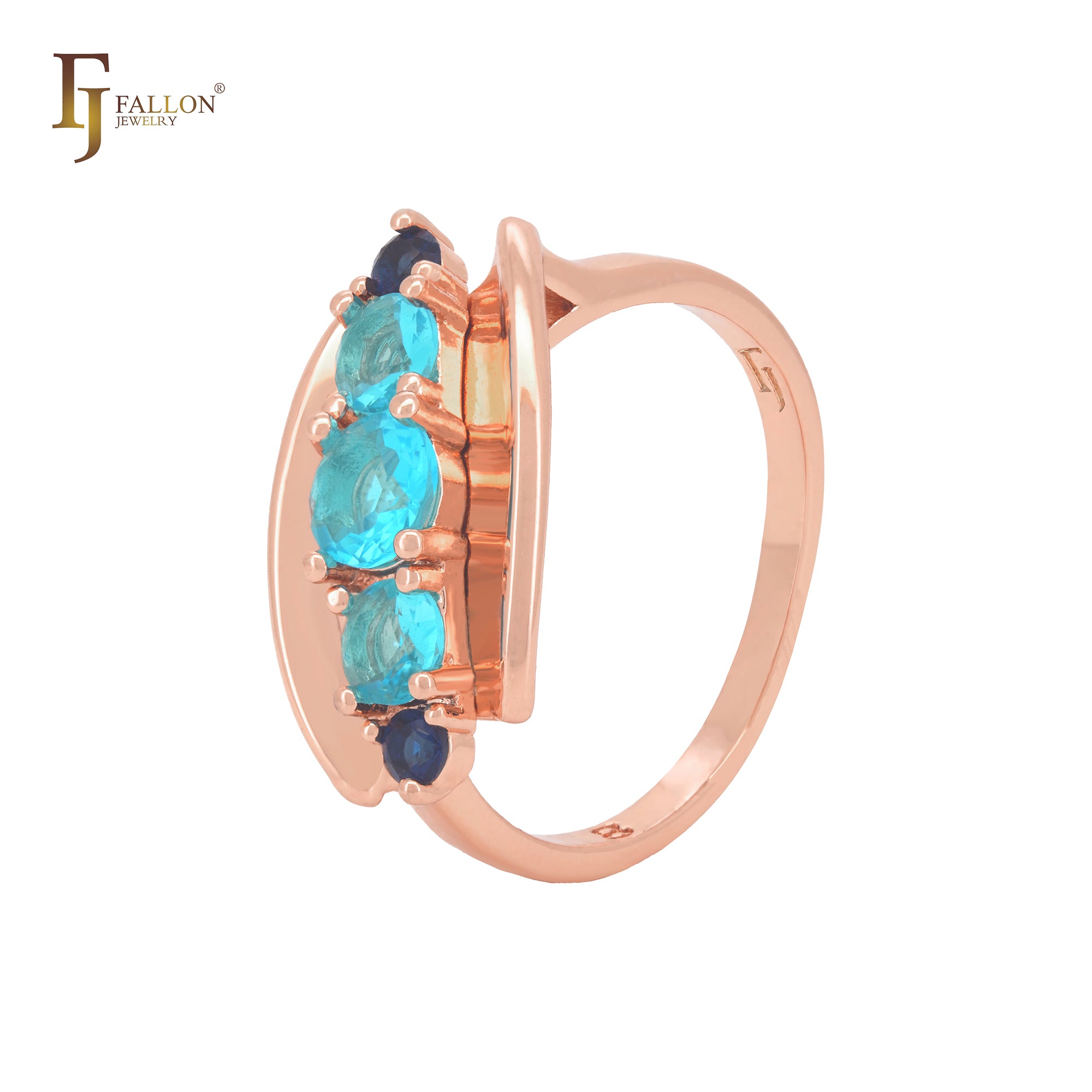 Open shell including five mixed blue CZs Rose Gold Fashion Rings