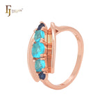 Open shell including five mixed blue CZs Rose Gold Fashion Rings