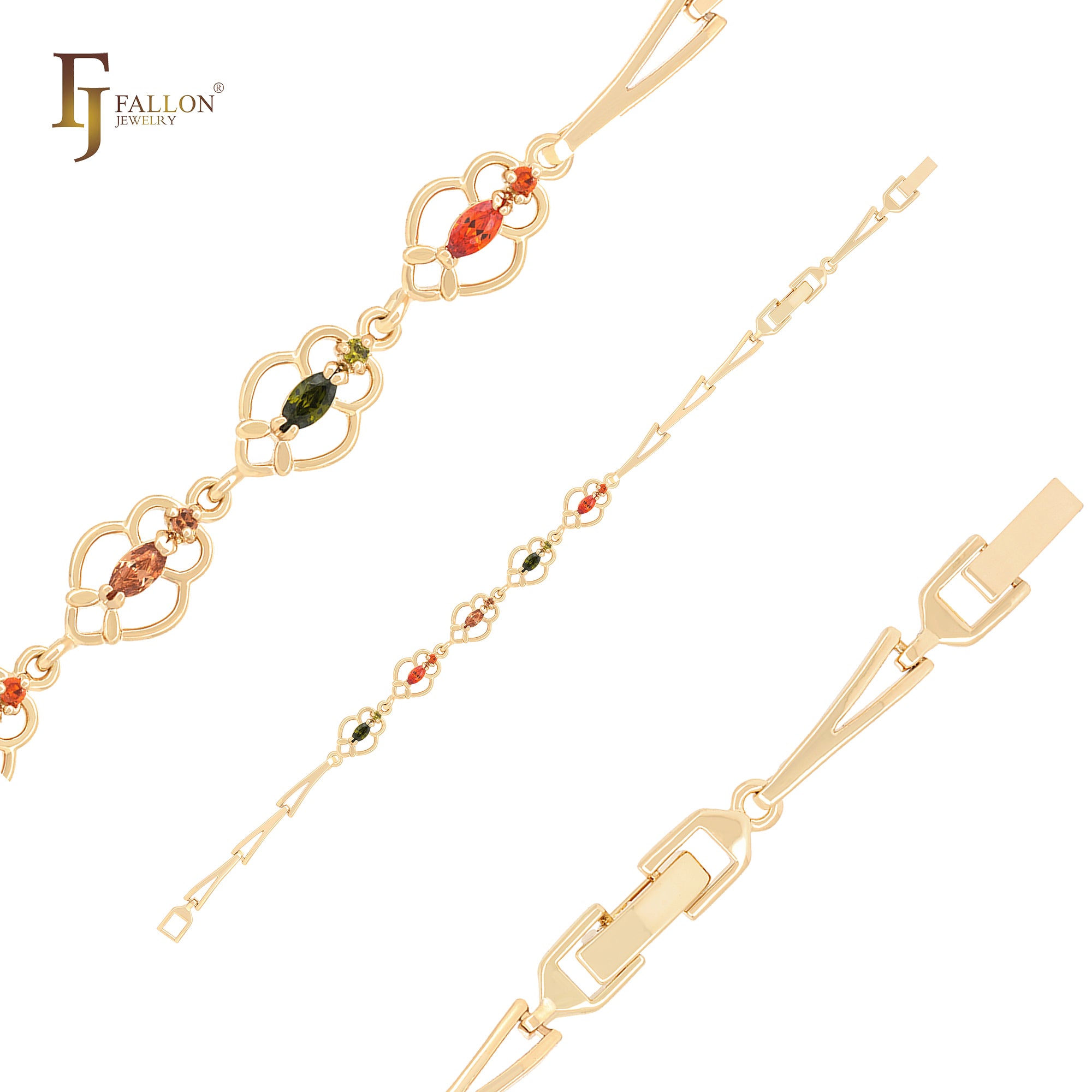 Wonderful colored CZs cluster 14K Gold Bracelets