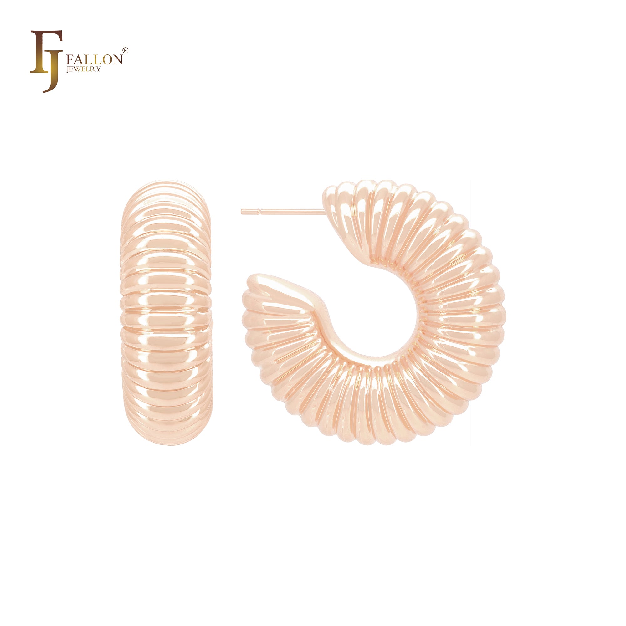 Interlocking stacking shell shape C Hoop 14K Gold, Rose Gold, White Gold Stud Earrings