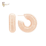 Interlocking stacking shell shape C Hoop 14K Gold, Rose Gold, White Gold Stud Earrings