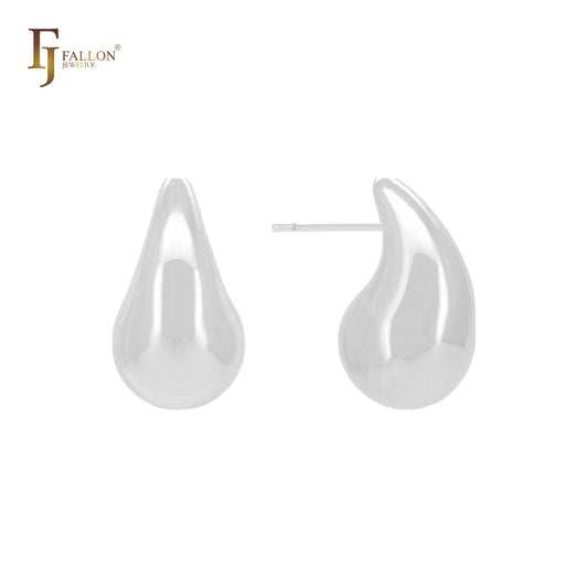 Curved big teardrop shaped 14K Gold, Rose Gold, White Gold Stud Earrings