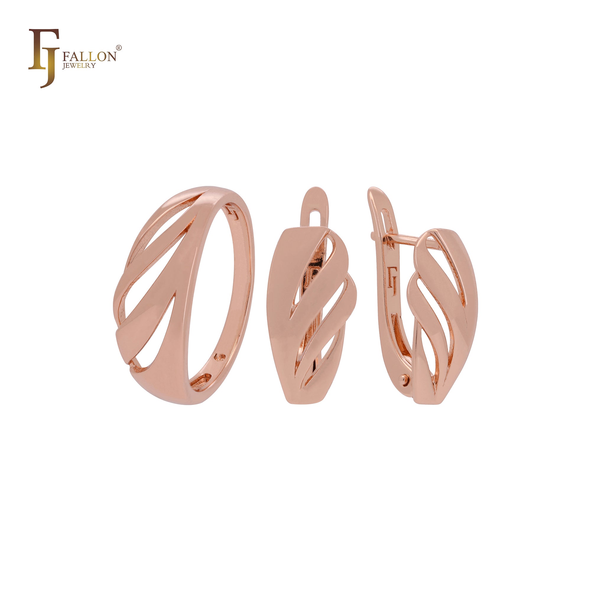 Big leave of rows Rose Gold Jewelry Set with Rings