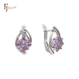 Solitaire rhombus cut colorful CZ White Gold, Rose Gold Earrings