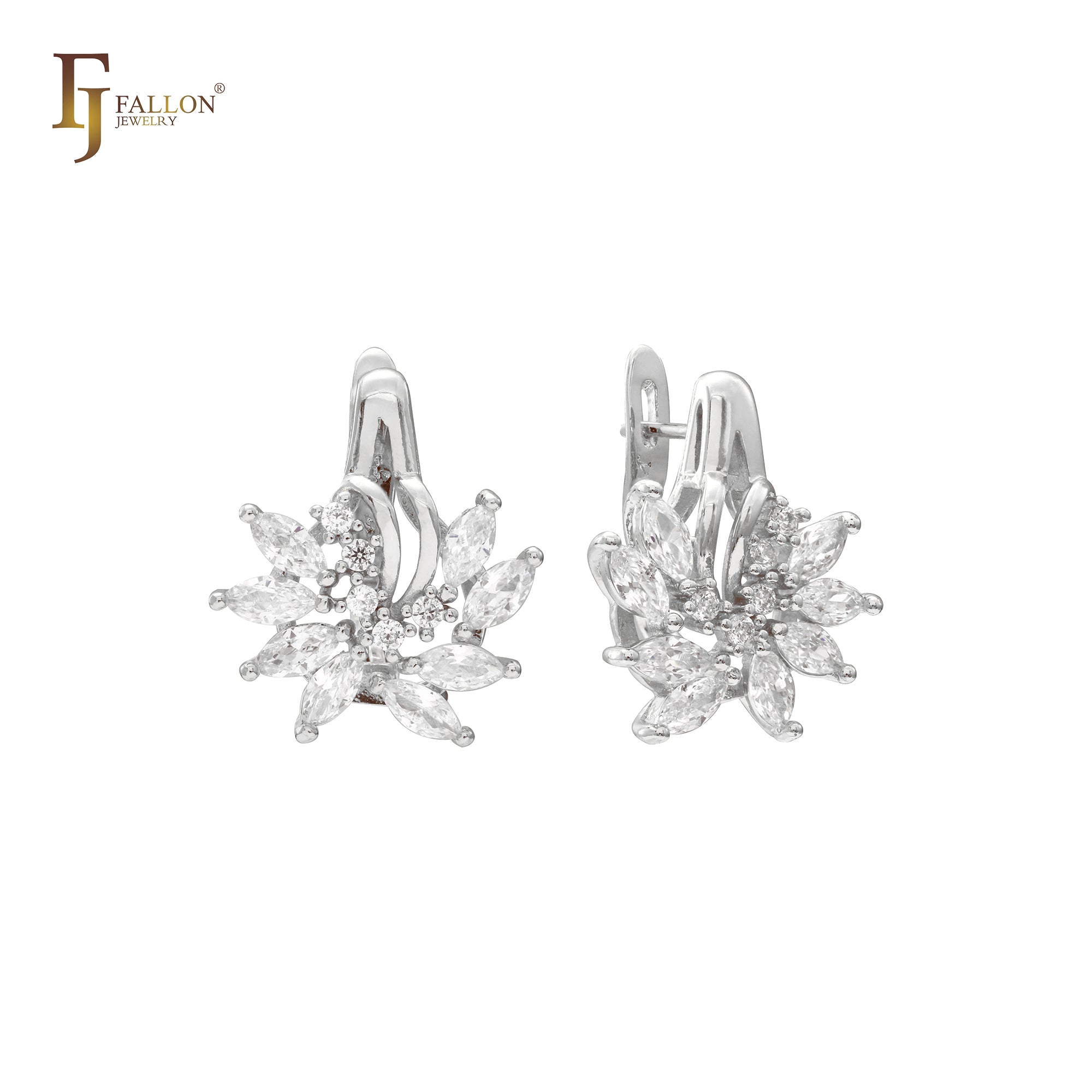 Cluster sparkling flower white CZs earrings