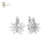 Cluster sparkling flower white CZs earrings