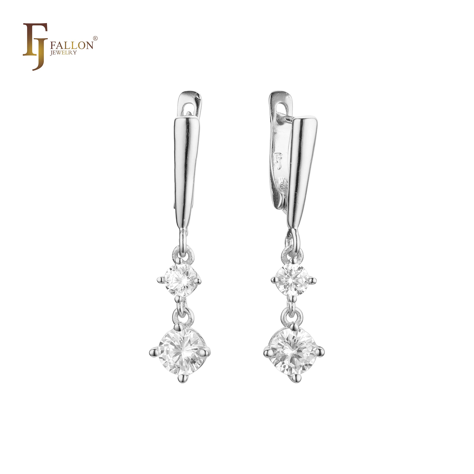 Double White CZs drop White Gold, Rose Gold earrings