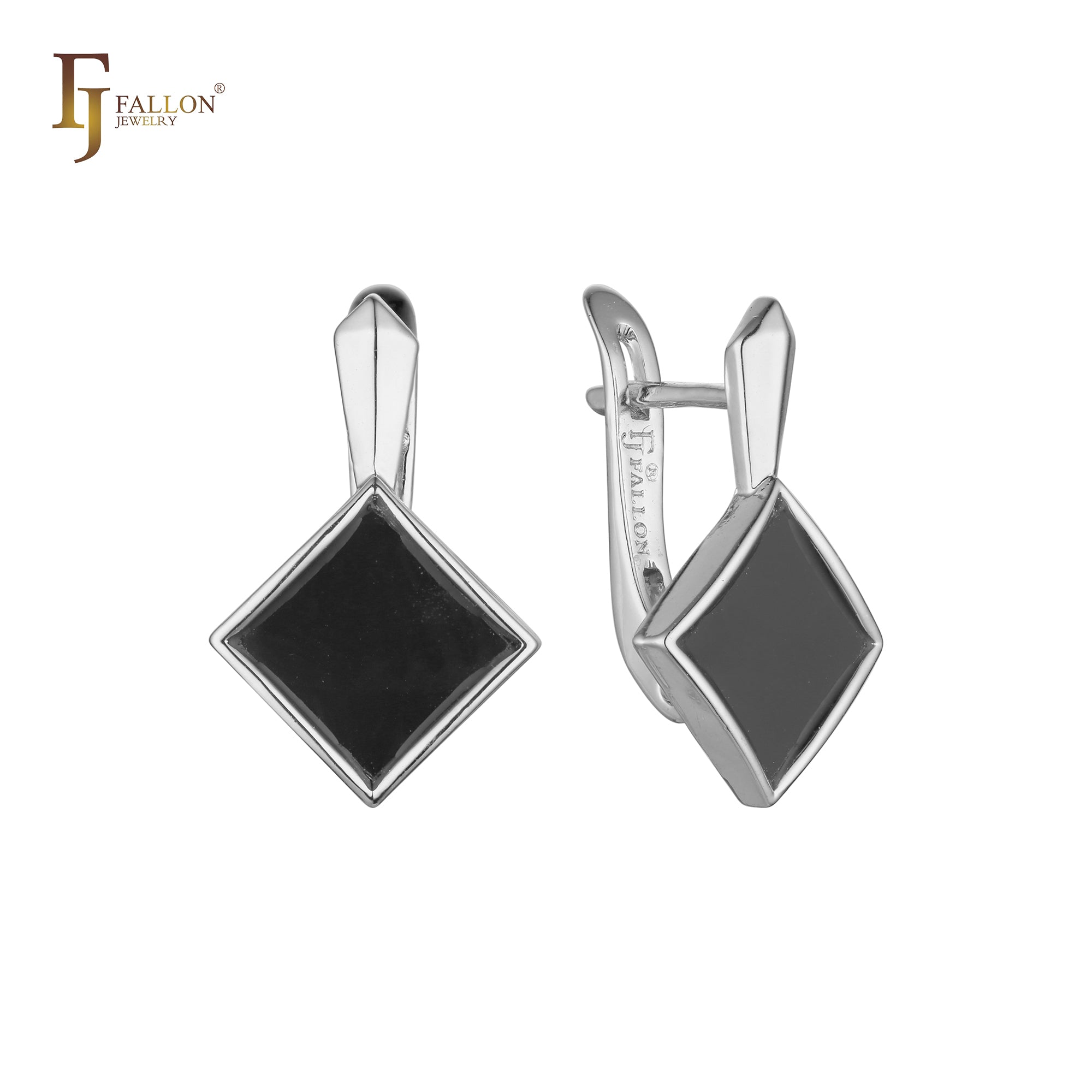 Black rhombus 14K Gold, Rose Gold earrings