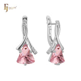 Solitaire elegant triangular colorful CZ 14K Gold, Rose Gold, two tone earrings