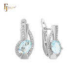 Oval big CZs paved white CZs 14K Gold, White Gold, Rose Gold earrings