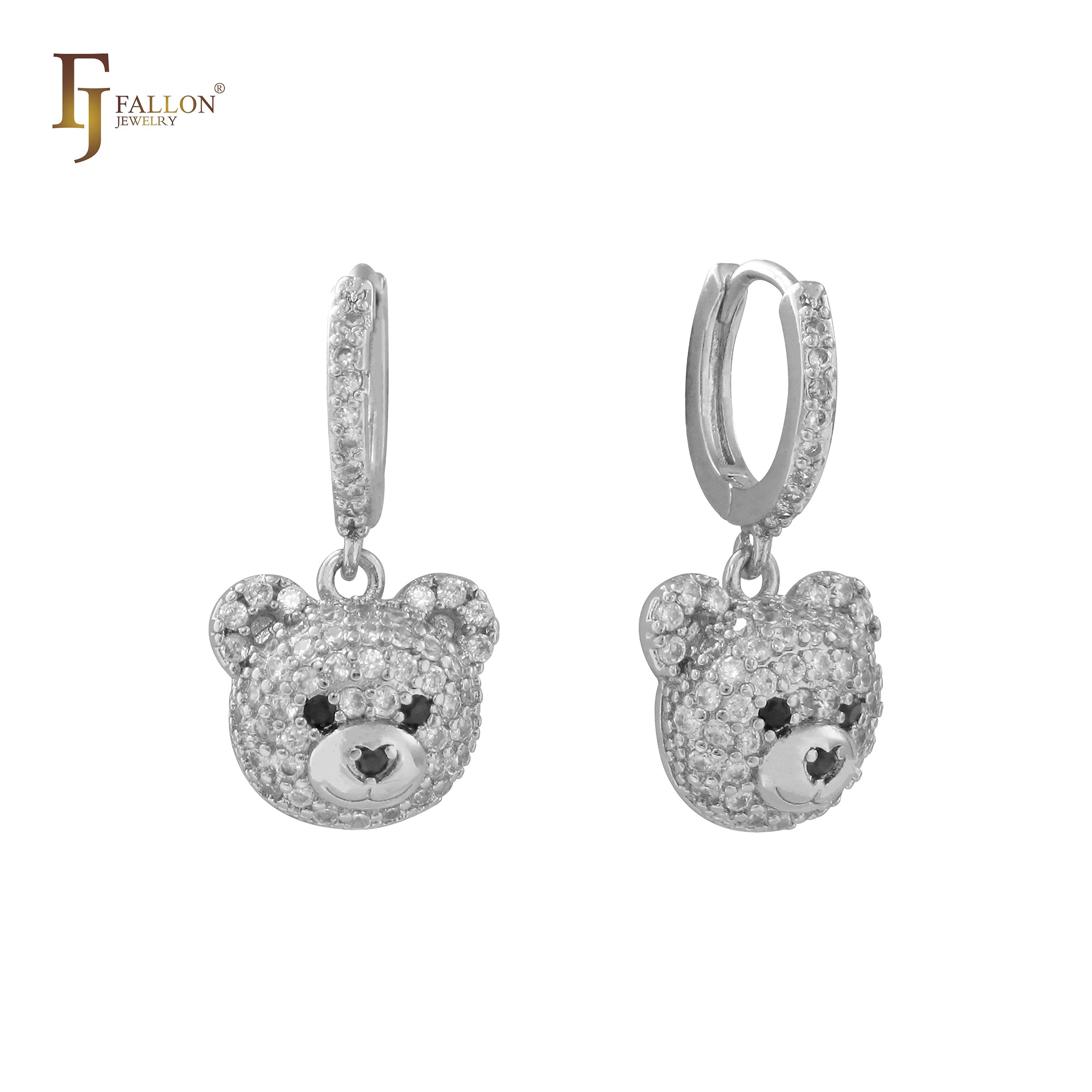 Little Bear white CZs cluster 14K Gold Huggie Child earrings