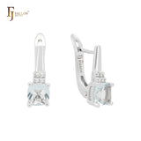 Solitaire cushion lake blue CZ 14K Gold earrings