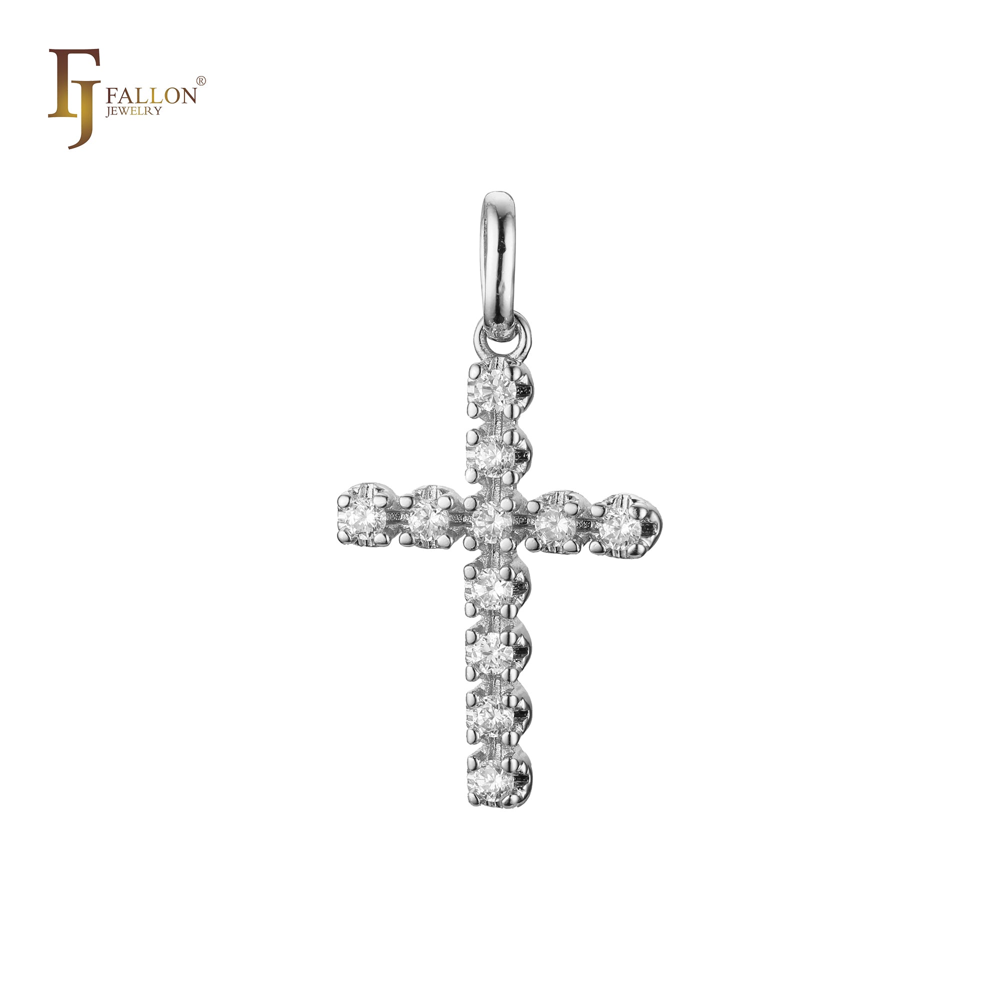 Cluster white CZs Latin Cross Rose Gold, 14K Gold pendant