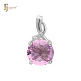 Solitaire rounded colorful cz 14K Gold, Rose Gold two tone pendant