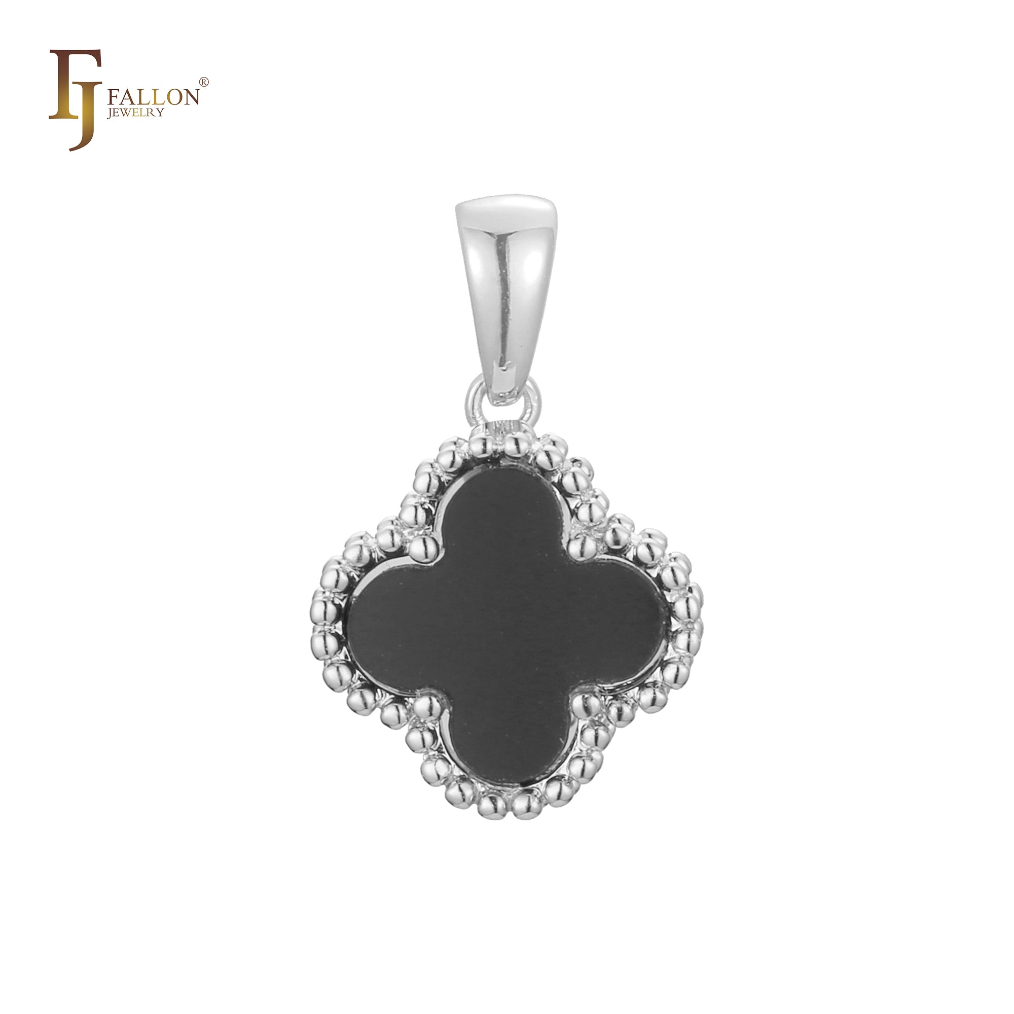 Lucky Clover branco ou preto em ouro rosa, pingente de ouro 14K