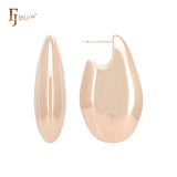 Tall pendulum notched glossy geometric 14K Gold, Rose Gold, White Gold Stud Earrings