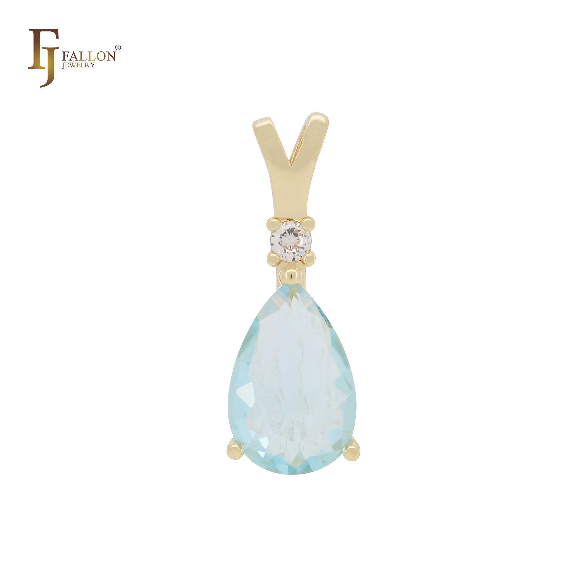 Lake Blue Pear shape CZ 14K Gold, Rose Gold, White Gold Solitaire Pendant