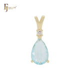 Lake Blue Pear shape CZ 14K Gold, Rose Gold, White Gold Solitaire Pendant