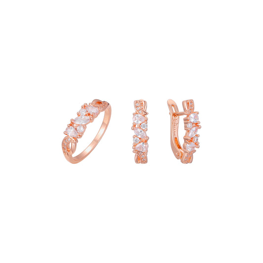 Luxuoso conjunto de joias de anéis de cluster banhado nas cores Rose Gold