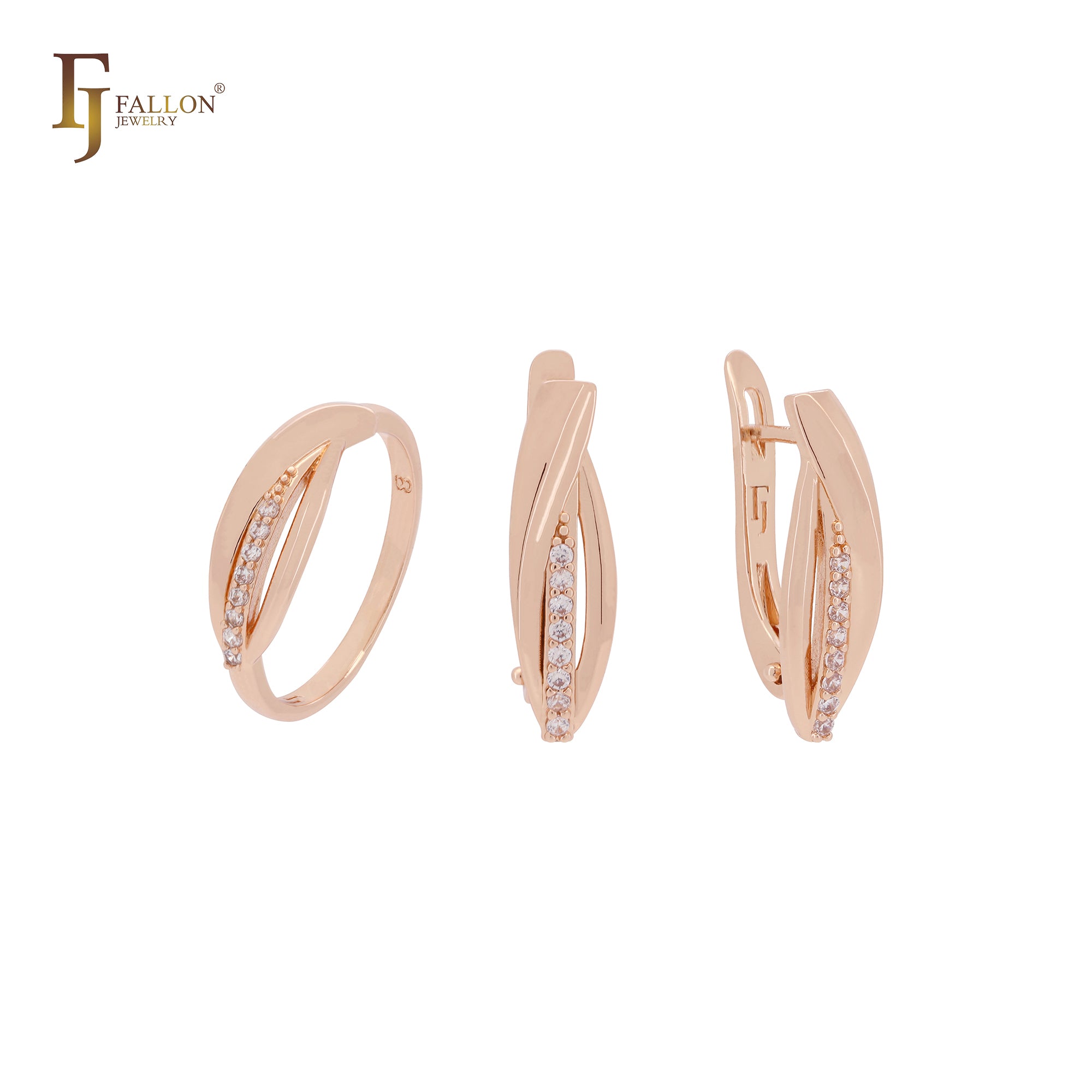 Single row of white CZs Rose Gold Jewelry Set with Rings