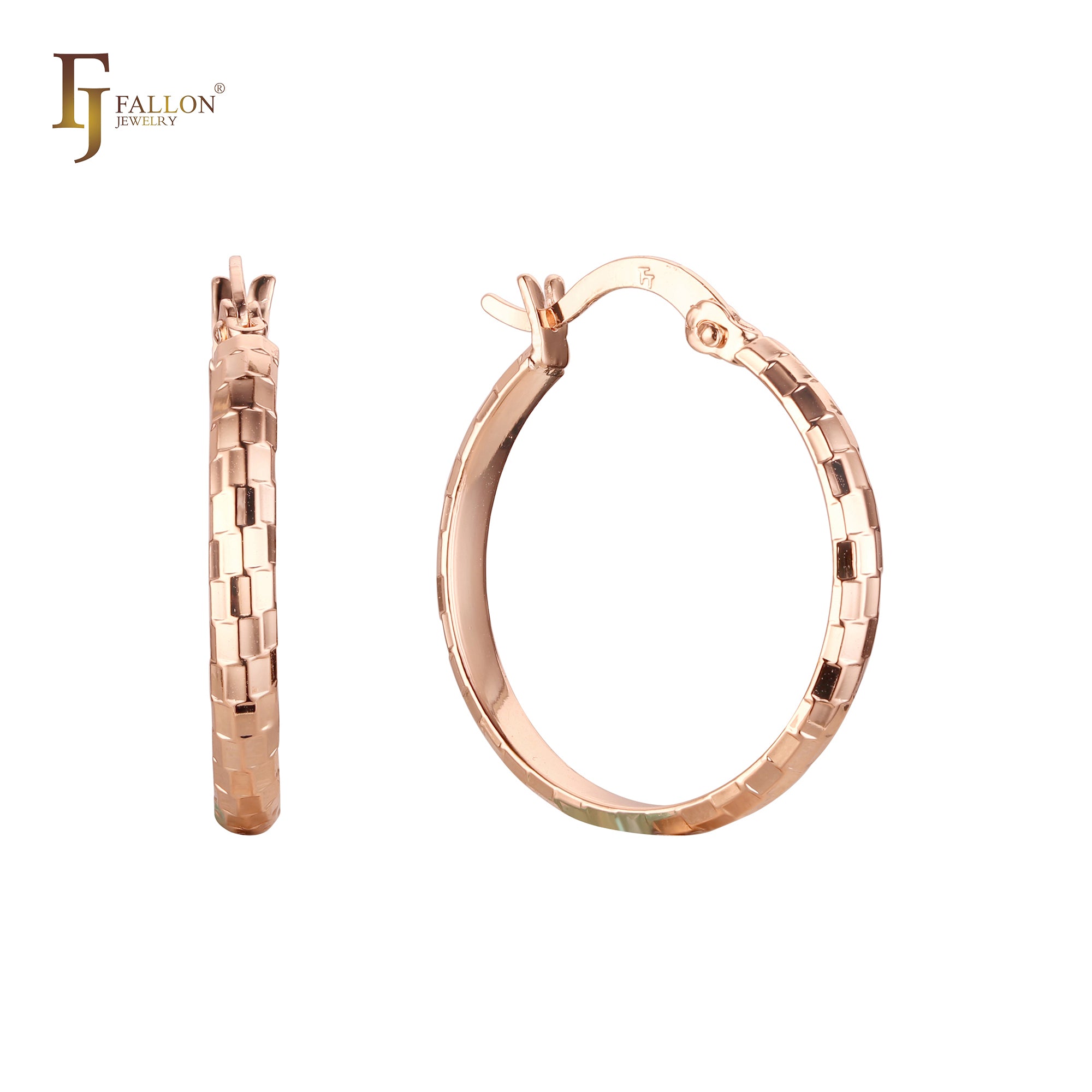 Rectangular textured Hoop 14K Gold two tone,Rose Gold Earrings