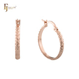 Rhombus textured 14K Gold, Rose Gold Hoop Earrings