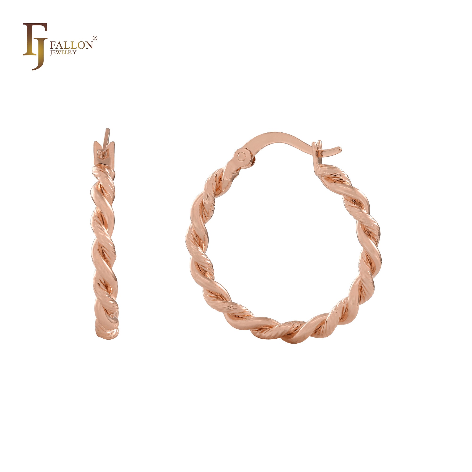 Double rope twisted 14K Gold, Rose Gold Hoop Earrings