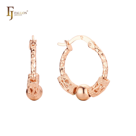 Textured beads 14K Gold, Rose Gold, two tone Hoop earrings