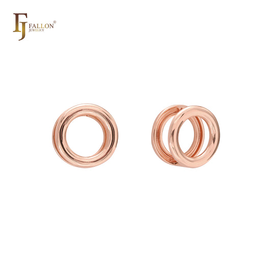 Double circles 14K Gold, Rose Gold, White Gold Huggie Earrings