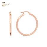 Compact rhombus textured minimalism elegant 14K Gold, Rose Gold Hoop Earrings