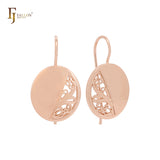 Oval circle of half filigree Rose Gold Wire Hook Earrings