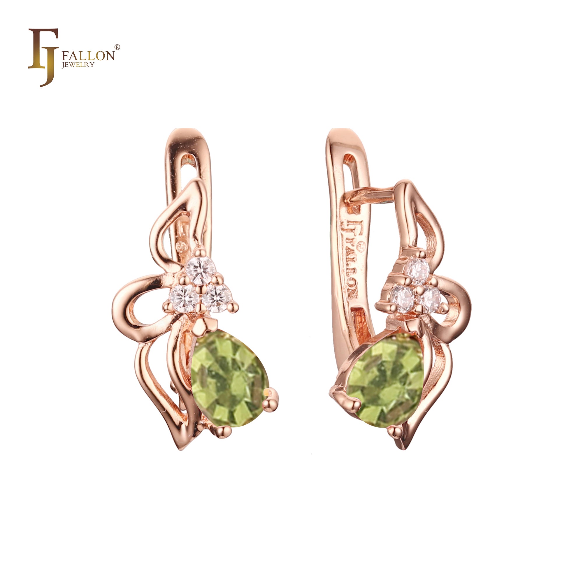 Elegant flower and leaves solitaire colorful CZ Rose Gold earrings