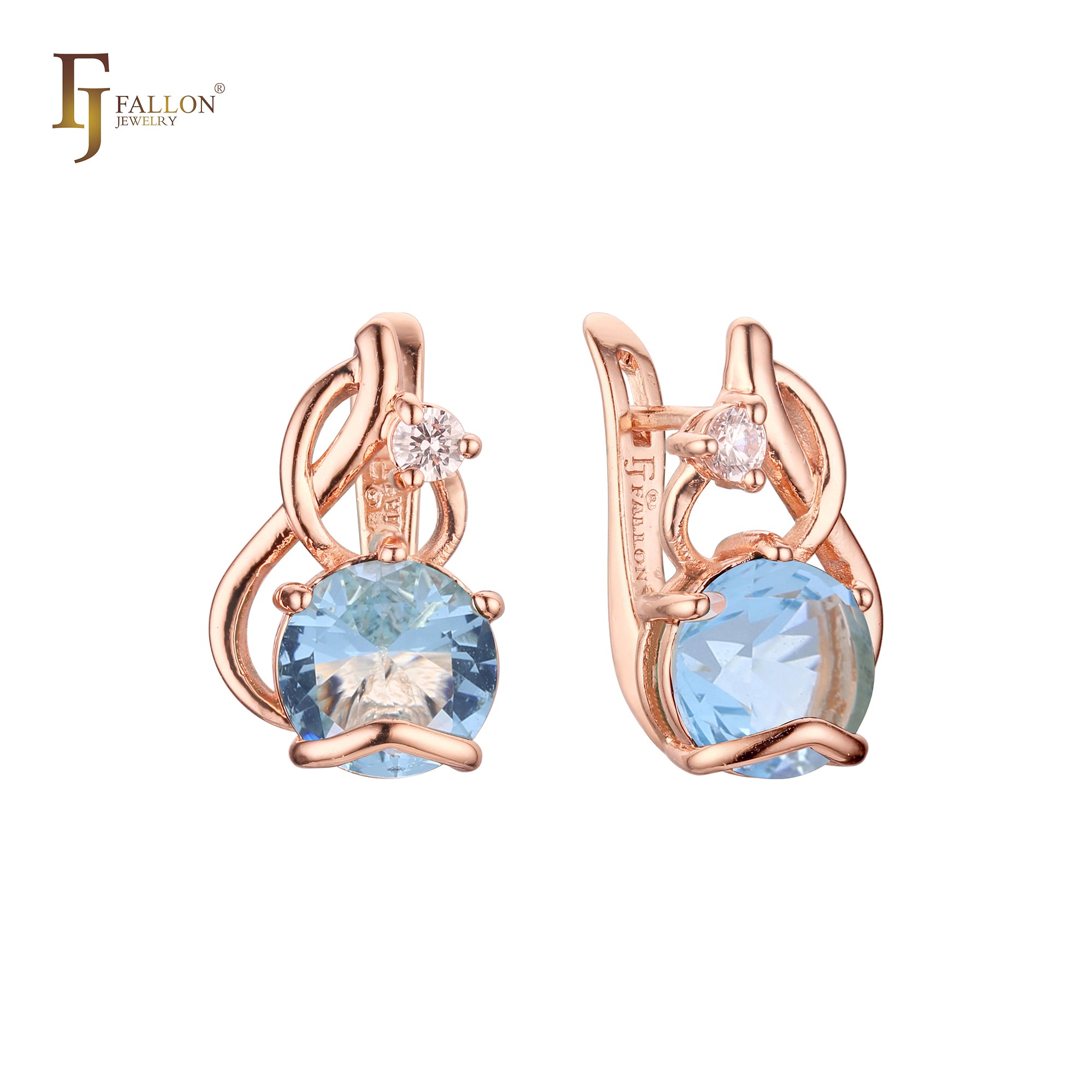 Elegant Solitaire big round colorful CZ in branches Rose Gold earrings