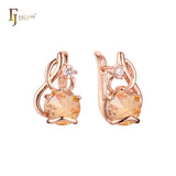 Elegant Solitaire big round colorful CZ in branches Rose Gold earrings