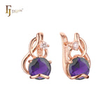 Elegant Solitaire big round colorful CZ in branches Rose Gold earrings