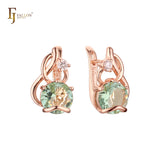 Elegant Solitaire big round colorful CZ in branches Rose Gold earrings